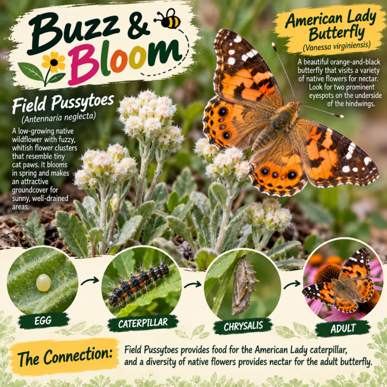 🌸🦋 Buzz & Bloom: Field Pussytoes + American Lady Butterfly 🦋🌸