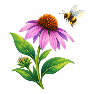Native coneflower and bumblebee, representing plants and pollinators