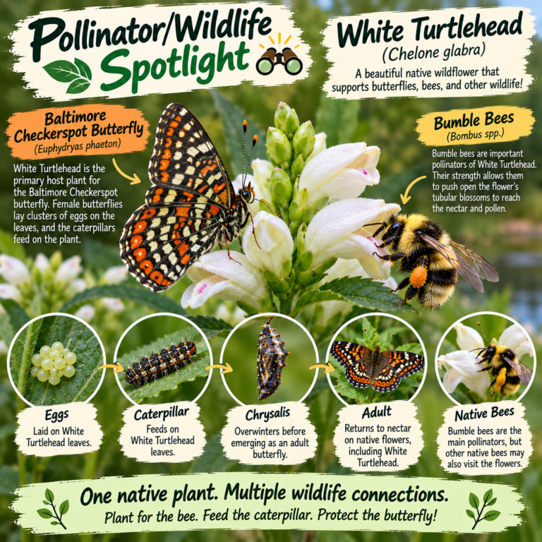 🐝🦋 Pollinator/Wildlife Spotlight: White Turtlehead — A Haven for Pollinators! 🌸🌿