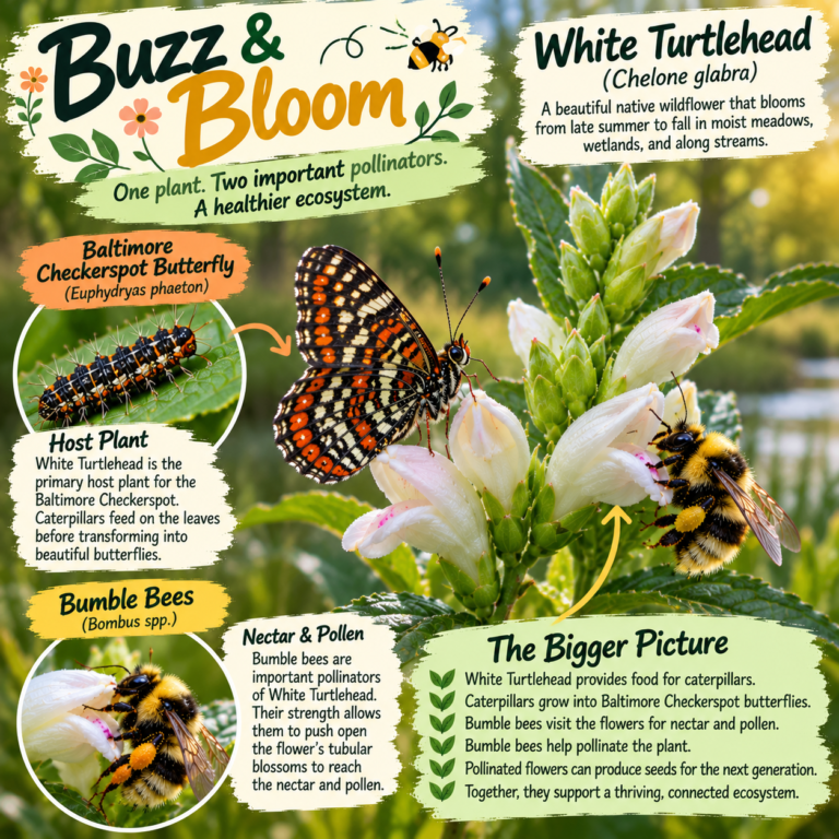 🌸🦋🐝 Buzz & Bloom: White Turtlehead — A Flower, a Butterfly, and a Bumble Bee! 🌿